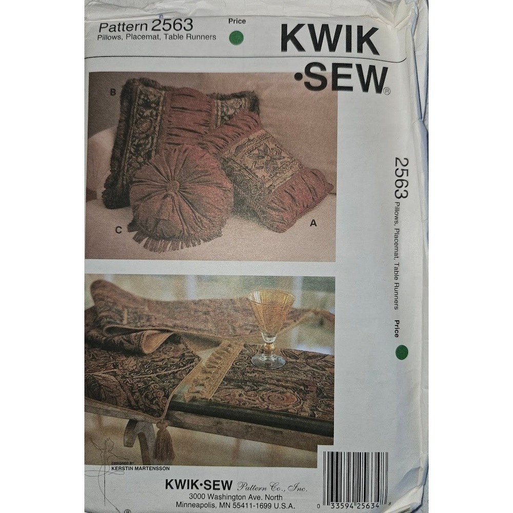 Kwik Sew 2563 Home Decor Sewing Pattern Pillows Placemat Table Runners DIY